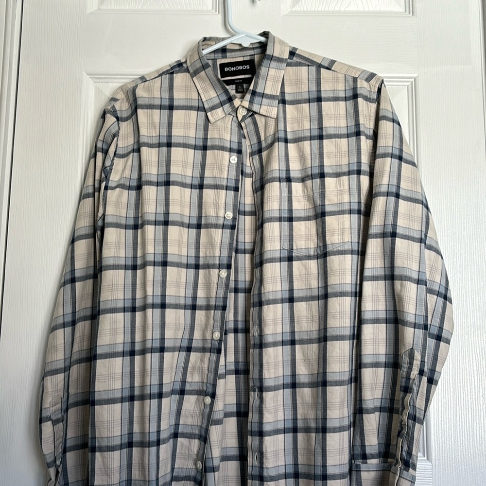 Bonobos slim fit large, button-down, cream/blue